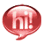 Two red speech bubble icons with white 'hi!' text, one static and one animated with a subtle glow effect.