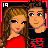 Animated contact sheet of a pixel art Valentine's Day icon featuring two cartoon characters and pink text phrases on black backgrounds with red borders.