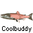 Animated fish buddy icon with multiple frames showing different poses and orientations, displayed in a 3x3 contact sheet layout with "Coolbuddy" text beneath each frame.