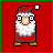 Pixel art contact sheet of Santa Claus animation frames with red background and green borders, showing facial expressions and text changes across 11 sampled frames.