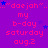 Purple background with repeated pink text reading "my b-day saturday aug.2" and blue stars, arranged in a pattern