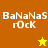 Pixelated text "BaNaNas rock" appears on four colored quadrants with a star symbol changing color between frames.