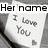 A four- shows text fragments and a partial photo: 'Her name', 'I Love You' with heart, 'starts with', 'with', and a woman's face with long brown hair