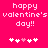 Pixelated pink background with white text reading 'happy valentine's day!!' and five heart symbols, two variations of which show a central pink heart among white hearts.