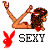 A pixelated contact sheet of two animated frames showing a cartoon woman in a bikini and text elements on white and pink backgrounds.