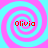 Four identical spiral patterns in cyan and magenta with red text "Olivia" centered on each, arranged in a
