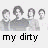 Animated contact sheet showing two frames of a pixelated buddy icon with four figures and text reading "my dirty" on the left frame and "little secret" on the right frame.