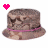 A pixelated image shows a brown bucket hat with pink band, a small pink heart above it, and the word 'Coach' in bright pink cursive text to the right.