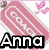 Pink Coach tag with white text, black 'Anna' lettering below, and pink hearts in the background.