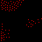 Red circular icon with yellow flame-like patterns and black eye shapes in various positions