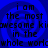 Blue background with four identical spiral patterns, each containing black pixelated text reading "i am the most kiowesme kid in the whole world".