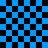 Blue and black checkered pattern with two -like structures on the right side, one above the other