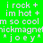Green background with white text repeating 'i rock + im hot + m so cool' and '*joey*' in a pattern, some words highlighted in blue