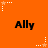 Orange background with repeated 'Ally' text and alternating star-and-dot patterns in white and orange.