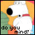 Pixelated cartoon character with large black eye and red mouth, set against colorful gradient background with text "do you mind?" at bottom.