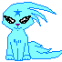 Four pixelated blue cat-like creatures with star on forehead, varying eye and tail positions against gray background.