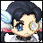 Pixelated character with dark blue hair, light skin, and large eyes—one blue, one golden-rimmed lens—wearing a white top with black collar.