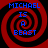 Four identical red and black spiral patterns with blue text reading "MICHAEL IS A BEAST" arranged in a on a dark background