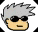 Two pixelated character heads with distinct hairstyles and accessories on a white background with black corner accents.