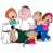 Animated icon featuring a cartoon family group with text 'A BIG Happy Family' in red, blue, and black lettering.