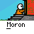 A 4x3 contact sheet of a pixel art animation showing an orange stick figure character named Moron interacting with a door in various states across 12 frames.