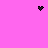 Pink background with three black pixelated shapes: a heart, a starburst, and scattered dots.