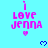 Pixelated text 'i LOVE JENNA' in pink with a small pink heart below, set against a light blue background with scattered blue hearts.