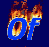 Blue 'of' text with orange-yellow flames on dark blue background, animated fire effect