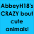 six animal images with a blue text on the left reading "AbbeyH18's CRAZY bout cute animals!"