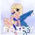 A 4-frame animated contact sheet showing a pixelated fairy character with blonde hair and blue wings, each frame displaying the word "FAIRY" in different colors against a light blue background.