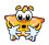 Animated star-shaped character with orange-yellow gradient, large white eyes with black pupils, small red nose, and light blue hands in various poses against gray background.