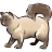 Pixelated cat with light tan body, brown face and tail, blue eyes, pink nose, standing in profile view against white background.