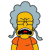 Pixelated character with light blue hair styled in a large, rounded shape, wearing an orange shirt, with closed eyes and a black mouth showing red pixels.