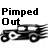 Static pixel art icon featuring bold black text "Pimped Out" above a stylized, blurred vehicle graphic on white background.