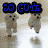Animated pixel art of a small dog with bunny ears in four , each displaying different text overlays and poses