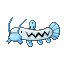 Two pixelated fish icons side-by-side: left is light blue with black zigzag mouth, right is dark blue with yellow belly and gold whiskers.