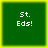 Four identical green square with yellow borders display white pixelated text reading "St. Eds!" in a