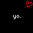 Red pixelated heart symbol above two white 'yo.' text elements on black background.