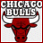 Red bull head logo with white horns and 'CHICAGO BULLS' text above, displayed in a of nine where one letter changes color per