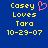 Blue background with yellow pixelated text reading Casey Loves Tara 10-29-07 and a pink heart symbol above the name Casey.