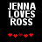 Black background with white pixelated text "JENNA LOVES ROSS" and five red pixelated hearts below, where the third heart changes from dark red to bright red between frames.