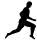 Black silhouette of a running figure in multiple sequential poses across a white background with gray vertical dividers.