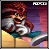 Pixel art character with red fur and white gloves points forward, wearing a blue shirt against a purple background with 'PREVIEW' text in the top-right corner.