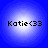 Four identical circular icons with blue gradient backgrounds display "Katie<33" text in black pixelated font.