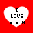 Four white heart-shaped icons with black text "I LOVE STEPH" on a red background, each displaying slight variations in pixelation and edge sharpness.