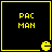 Four identical black square with yellow borders display "PAC MAN" text and a Pac-Man character icon in the bottom-right corner of each