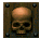 Four pixelated views of a brown skull on dark metal plates with rivets, showing different angles and partial visibility.