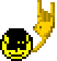 Four pixelated yellow smiley faces with black hair and sunglasses, each making a rock-on hand gesture against gray background.