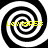 Four identical black-and-white spiral patterns arranged in a with yellow text overlaid on each quadrant