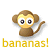 Pixelated monkey icon with large eyes and banana text on white background, red text appears in black below